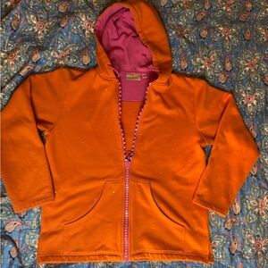 Quaker Factory Hooded Sweatshirt  Size Medium Orange w/ Pink & Crystals